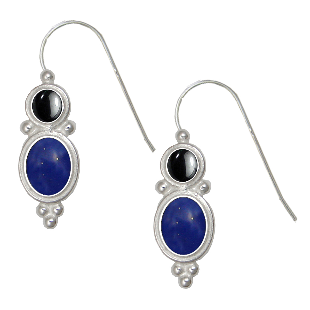 Sterling Silver Drop Dangle Earrings Lapis Lazuli And Hematite